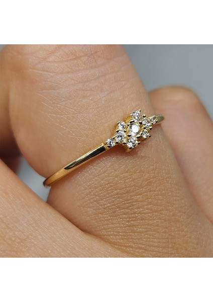 Gümüş Yüzük - Minimal Signity Swaroski (Zirkon) Taşlı Minimal Modern Tasarım 925 Ayar Gümüş Yüzük