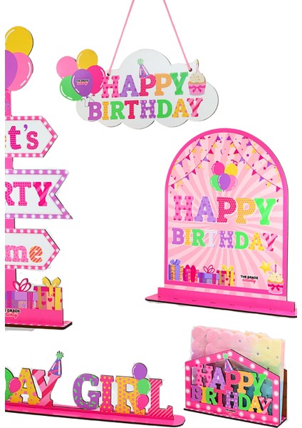 Pembe Happy Birthday Parti Seti Doğum Günü Parti Seti Doğum Günü Arka Plan Doğum Günü Süs modelleri