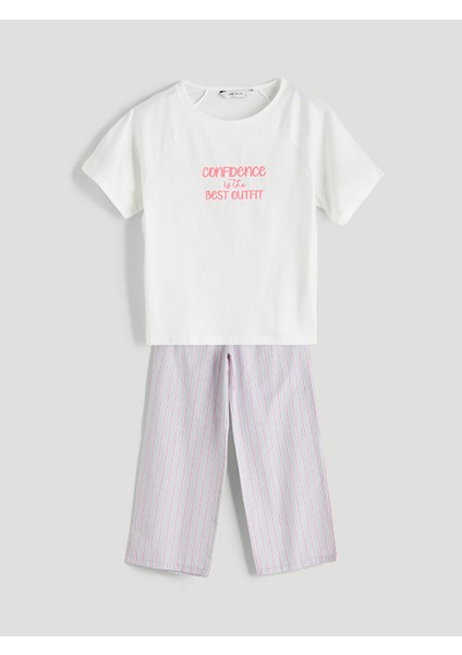 Yeni Sezon Bisiklet Yaka Nakisli Kadin Pijama Takimi - S5HR33Z8