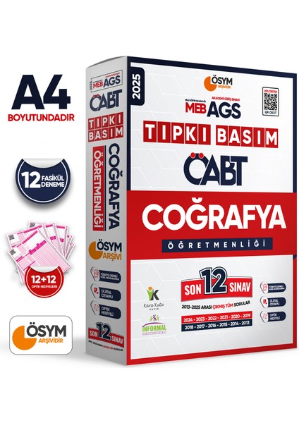 2025 Meb-Ags Öabt Coğrafya Öğretmenliği Ösym Tıpkı Basım 12LI Deneme Paketi Dijital Çözümlü