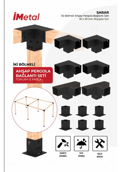 Ahşap Pergola Braket Seti Iki Bölümlü 90 x 90 mm Ahşaplar Için