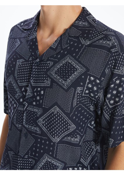 Yeni Sezon Regular Fit Kisa Kollu Desenli Viskon Erkek Gomlek - S5HR04Z8