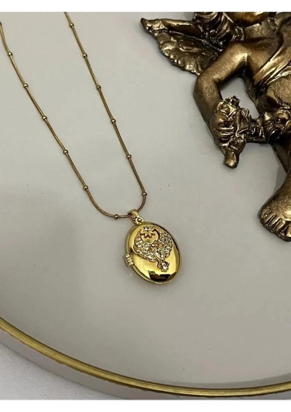 Çelik Gold Zirkon Taşlı Kadın Alya Anka Kolye