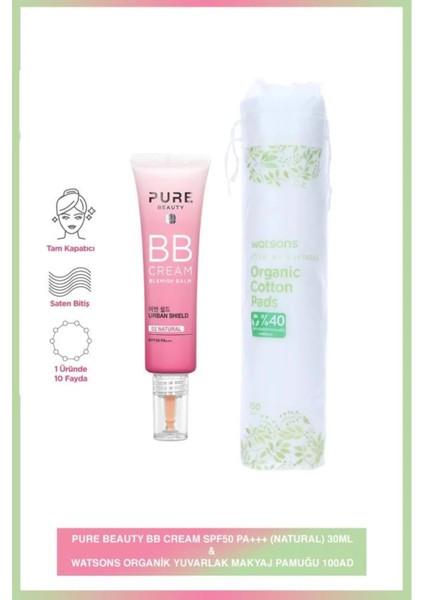 Bb Cream SPF50 Natural 30 ml + Watsons Organik Makyaj Pamuğu