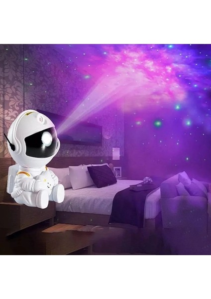 Astronot Tasarım Galaxy Yıldız Uzay Gökyüzü Gece Lambası Zamanlama Fonksiyon Kumandalı Projektör