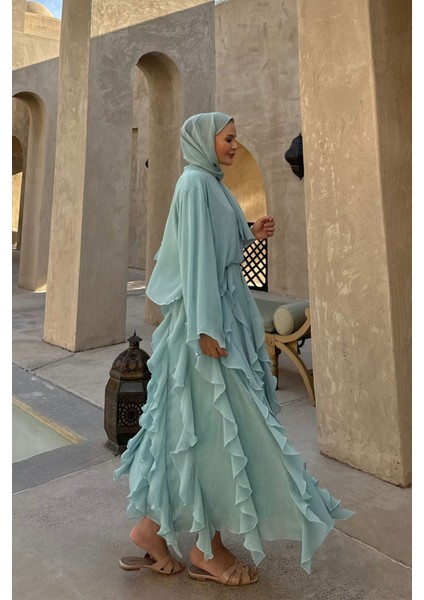 Mint Rüya Volanlı Şifon Elbise