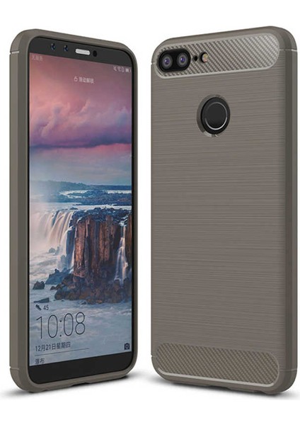 Huawei Honor 9 Lite ile Uyumlu Kamera Korumalı Darbe Önleyici Carbon Brushed Silikon Kılıf