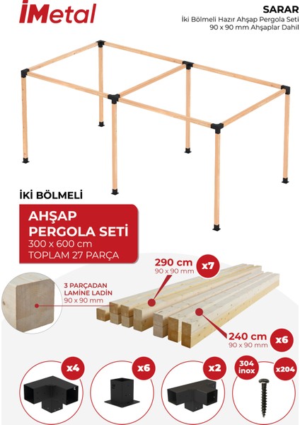 Ahşap Pergola Seti Iki Bölümlü 90 x 90 mm Ahşaplar Dahil