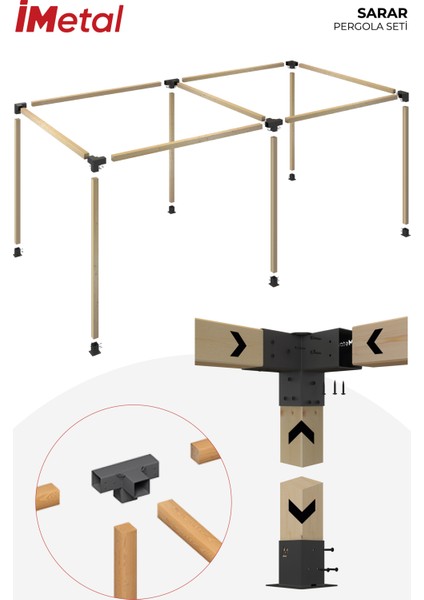 Ahşap Pergola Seti Iki Bölümlü 90 x 90 mm Ahşaplar Dahil