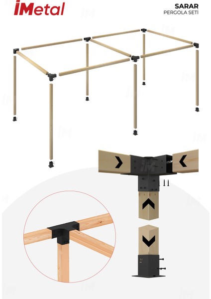 Ahşap Pergola Seti Iki Bölümlü 90 x 90 mm Ahşaplar ve Tente Dahil