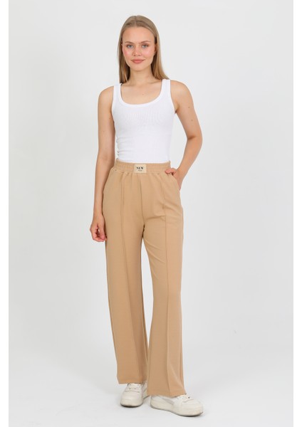 Beli Lastikli Yüksek Bel Geniş Paça Palazzo Kadın Rahat Kumaş Pantolon 2373 fiyatları