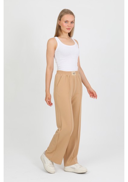 Beli Lastikli Yüksek Bel Geniş Paça Palazzo Kadın Rahat Kumaş Pantolon 2373 fırsatları