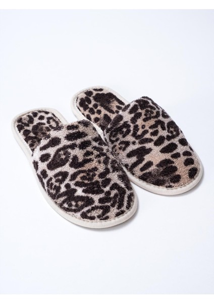 Leopar Desen Havlu Terlik Kaymaz İnce Taban