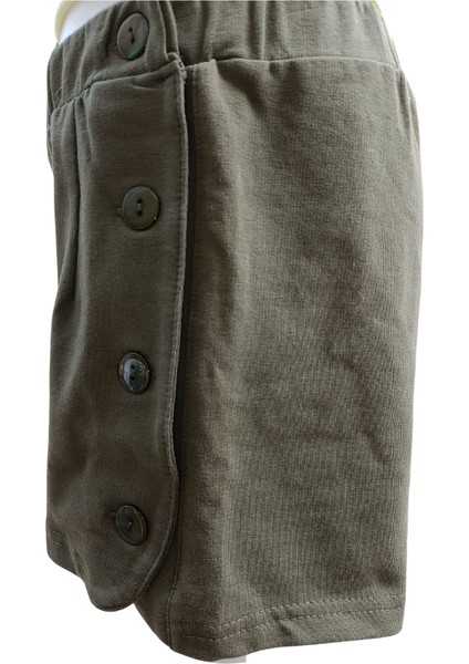 Kız Çocuk Şort Sol Yanda Aksesuar Düğmeli Haki Renkli %100 Pamuk fırsatları