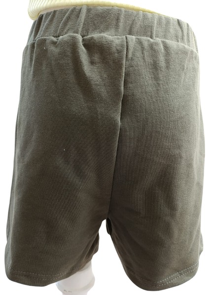 Kız Çocuk Şort Sol Yanda Aksesuar Düğmeli Haki Renkli %100 Pamuk indirimleri