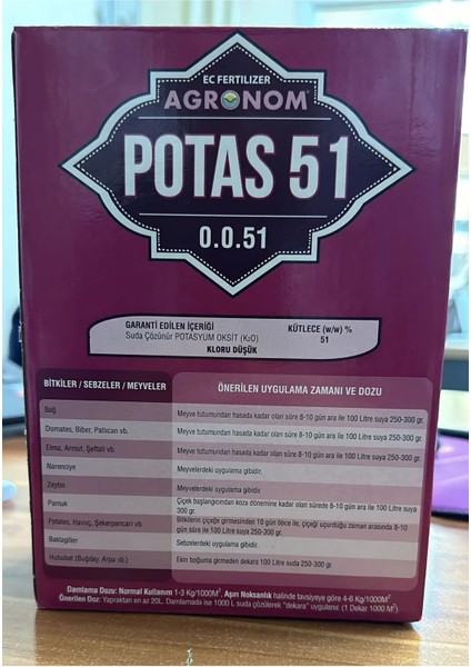 Potas 51 - %100 Suda Çözünür Potasyum Gübresi 0-0-51 (Toz Form) fiyatları