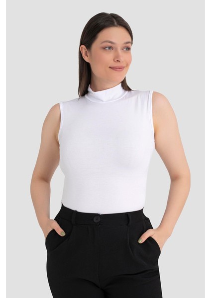 Kadın Beyaz Balıkçı Yaka 2'li Kolsuz Body