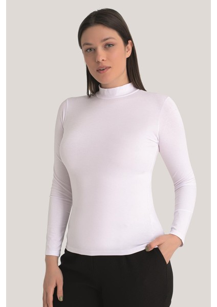 Kadın Beyaz Siyah Ten Balıkçı Yaka Uzun Kollu Body 3 Adet