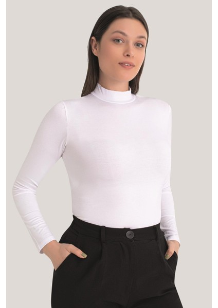 Kadın Beyaz - Siyah Balıkçı Yaka Uzun Kollu Body 2'li Paket modelleri