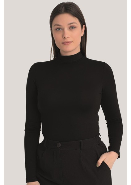 Kadın Siyah Balıkçı Yaka Uzun Kollu Body 3 Adet