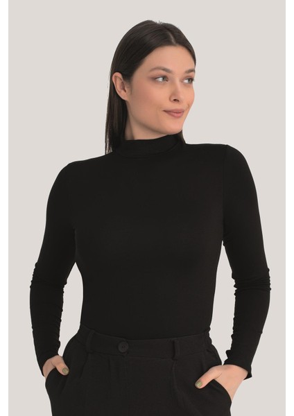 Kadın Siyah Balıkçı Yaka Uzun Kollu Body 3 Adet