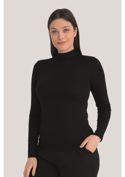 Kadın Siyah Balıkçı Yaka Uzun Kollu Body 3 Adet