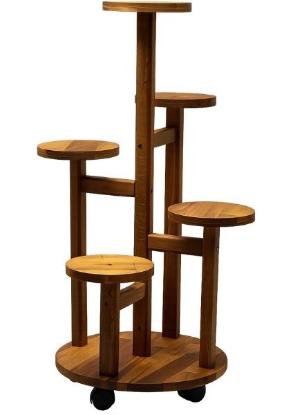Tekerlekli Çiçeklik 5 Raflı Saksılık Dekoratif 5 Raflı Çiçeklik Doğal Ahşap Saksılık Çiçek Rafı Daire Model fiyatları