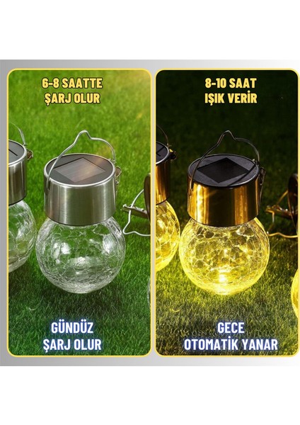 Solar Bahçe Lambası,kırık Cam Desenli Kristal Top,sarı IŞIK,200 Mah,bahçe,ev,etkinlik DEKORASYON,042