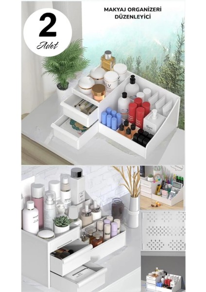 2 Adet Rose Makyaj Organizer - Çekmeceli Katlı Kozmetik Parfüm Krem Serum Düzenleyici çok gözlü modelleri