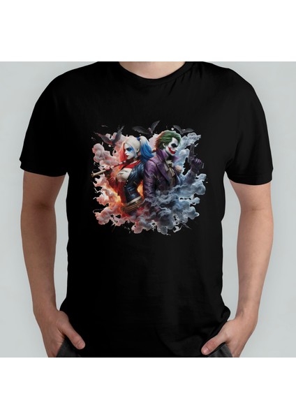 Joker & Harley Quinn Unisex %100 Pamuklu Bisiklet Yaka T-Shirt Model 1