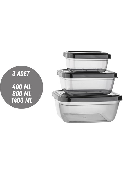 Saklama Kabı 3 Adet 400-800-1400 ml Saklama Kutusu Düzenleyici Depolama