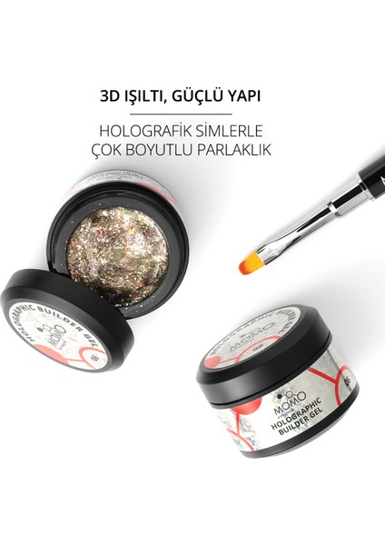 Holographic Builder Gel, Nail Art Için Protez Tırnak Jeli No.06, Glitter Turuncu Simli, 10 gr