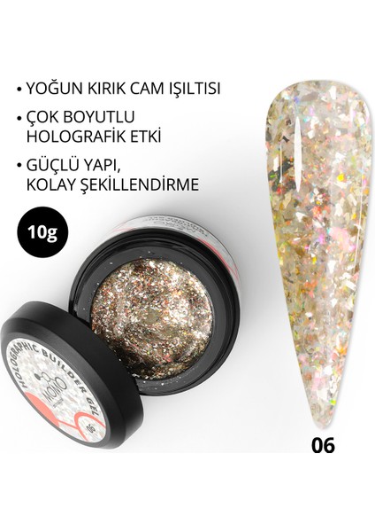 Holographic Builder Gel, Nail Art Için Protez Tırnak Jeli No.06, Glitter Turuncu Simli, 10 gr