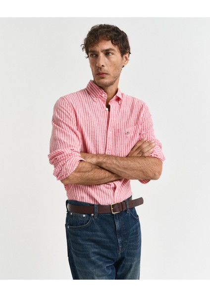 Erkek Kırmızı Regular Fit Düğmeli Yaka Çizgili Gömlek 3250038.643 fiyatları