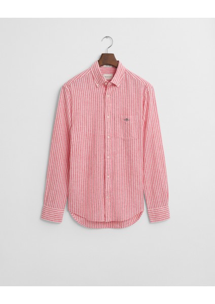 Erkek Kırmızı Regular Fit Düğmeli Yaka Çizgili Gömlek 3250038.643 indirimleri