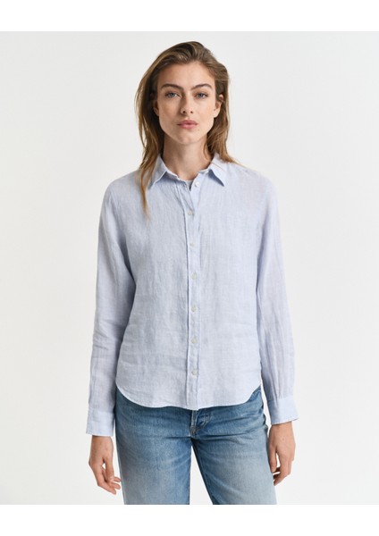 Kadın Mavi Regular Fit Klasik Yaka Gömlek 4300477.455
