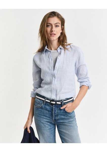 Kadın Mavi Regular Fit Klasik Yaka Gömlek 4300477.455