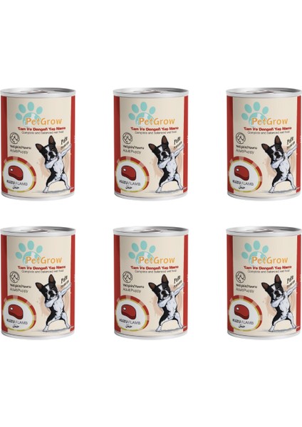 Kuzu Etli Yavru ve Yetişkin Tam ve Dengeli Kıyılmış Köpek Konservesi 400 Gr. x 6 Adet