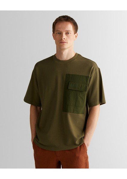 Erkek Yeşil Relaxed Fit Bisiklet Yaka Logolu T-Shirt 2325137T.301