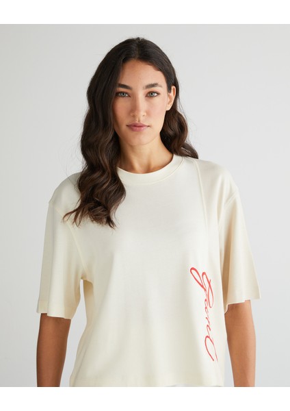 Kadın Beyaz Bisiklet Yaka Renk Bloklu T-Shirt 42325131T.130 fırsatları