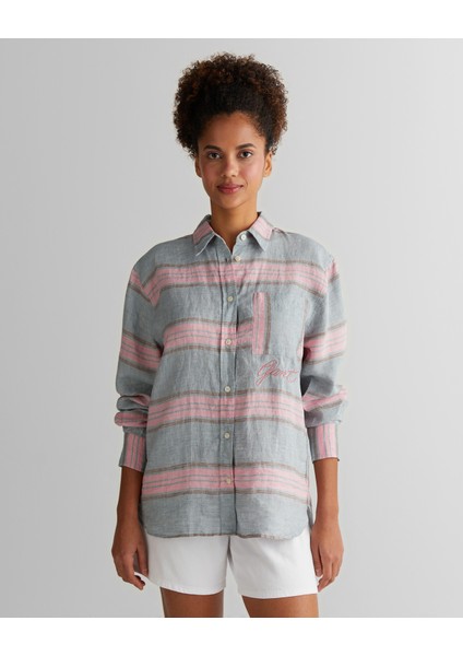 Kadın Yeşil Klasik Yaka Çizgili Gömlek 43825103T.334