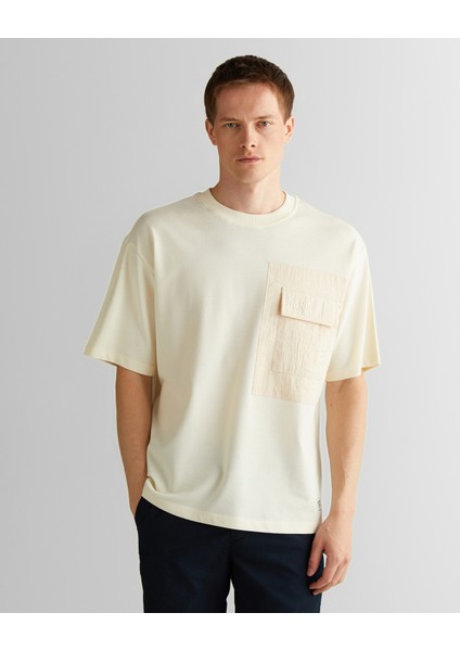 Erkek Krem Relaxed Fit Bisiklet Yaka Logolu T-Shirt 2325137T.130