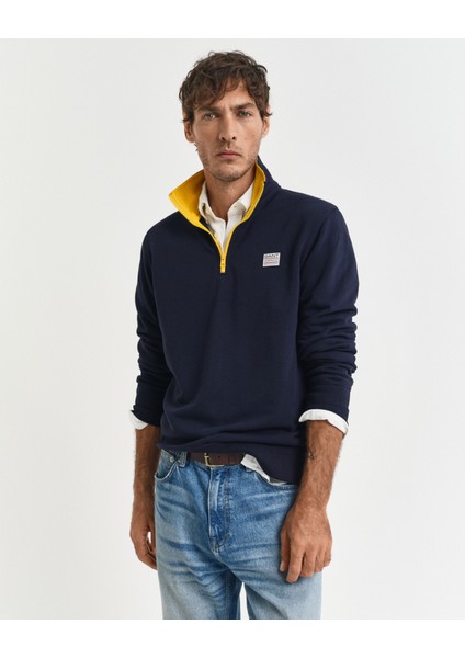 Erkek Lacivert Regular Fit Yarım Fermuarlı Logolu Sweatshirt 2067021.433