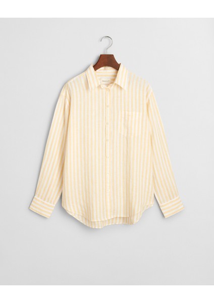 Kadın Sarı Relaxed Fit Klasik Yaka Çizgili Gömlek 4300476.700