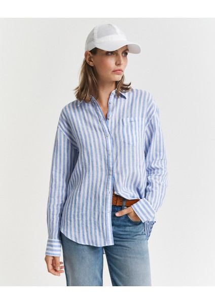 Kadın Mavi Relaxed Fit Klasik Yaka Çizgili Gömlek 4300476.419 fiyatları