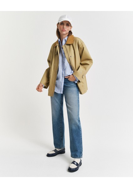 Kadın Mavi Relaxed Fit Klasik Yaka Çizgili Gömlek 4300476.419 fırsatları
