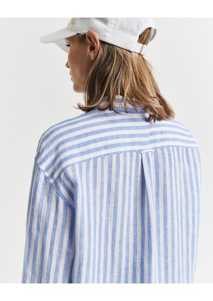 Kadın Mavi Relaxed Fit Klasik Yaka Çizgili Gömlek 4300476.419