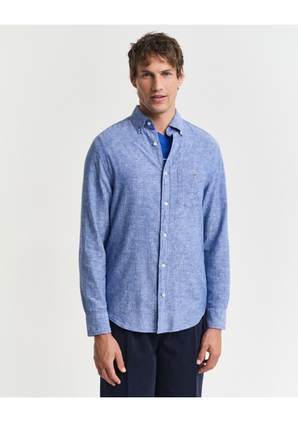 Erkek Lacivert Regular Fit Düğmeli Yaka Gömlek 3250082.407