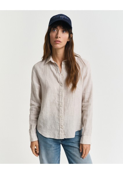 Kadın Bej Regular Fit Klasik Yaka Gömlek 4300477.277