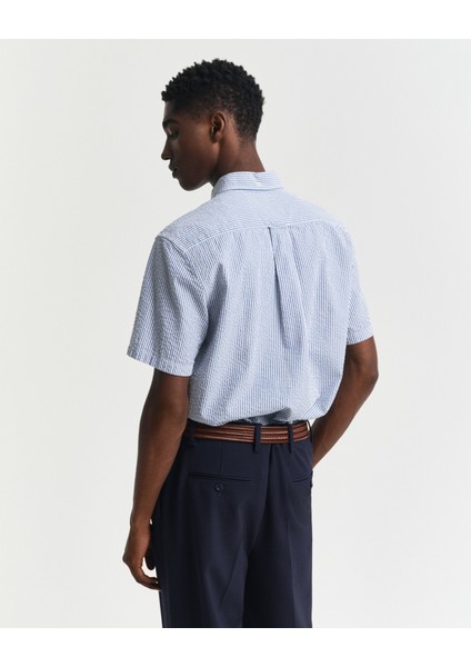 Erkek Lacivert Regular Fit Düğmeli Yaka Çizgili Gömlek 3250050.407 modelleri